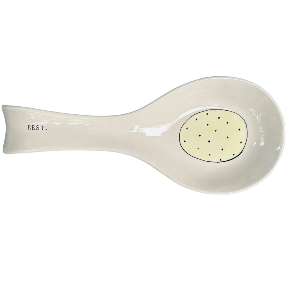 Rae Dunn Spoon REST Yellow Black Polka Dot Spring Easter 2017 OG NWT